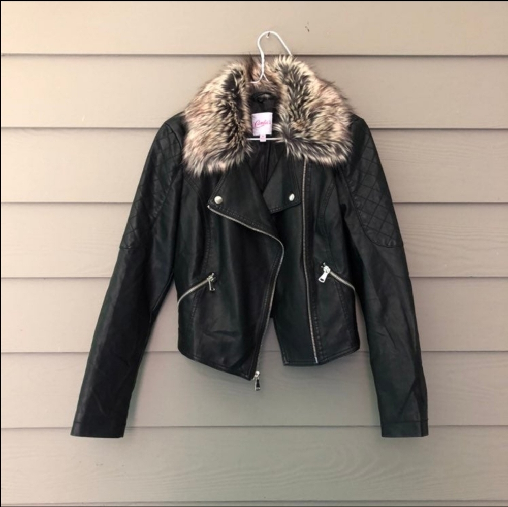 Candie’s Faux Leather Fur-trimmed Jacket